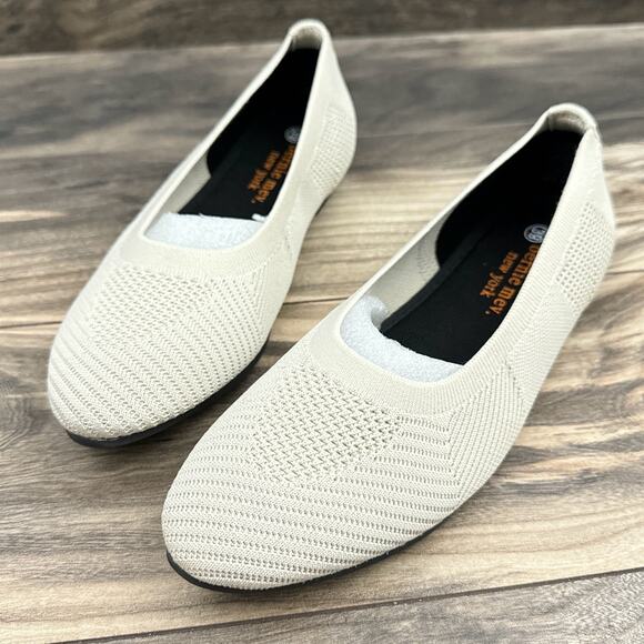NIB Bernie Mev 39 Nikki Stretchy Knit Comfort Ballet Flats Nude Silver - Picture 3 of 10